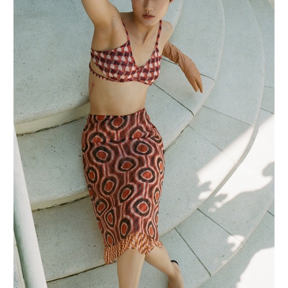 ZARA 2 PIECE SET GEOMETRIC PRINT ORGANZA MINK TOP AND TULLE SKIRT - Picture 8 of 10